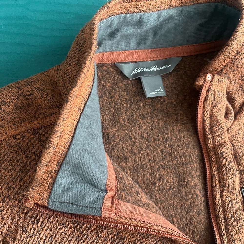 Eddie Bauer Mens L Fleece 1/4 Zip Pullover Jacket Dark Orange Rust Long Sleeve - Picture 4 of 11